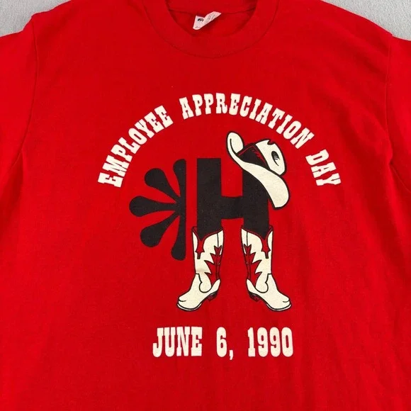 Vintage Employee Appreciation Day Shirt Mens L Red Stedman Single Stitch 90s - Picture 2 of 8